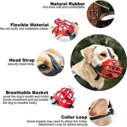 Ziggy Pupps Dog Dog Muzzle Breathable Silicone Safety Muzzle Red Size 4