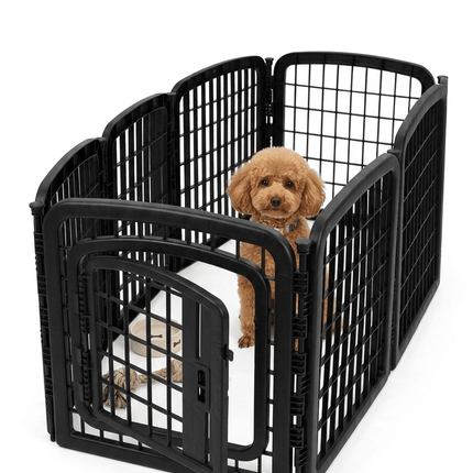 Ziggy Pupps Dog Heavy Duty 8 Panel Plastic Pet Playpen 71 x 61 cm with Access Door Black