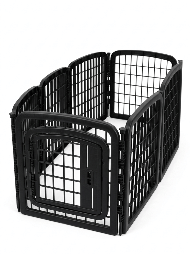Ziggy Pupps Dog Heavy Duty 8 Panel Plastic Pet Playpen 71 x 61 cm with Access Door Black