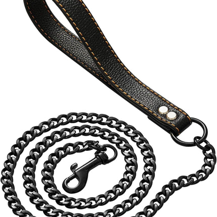 Ziggy Pupps Dog Heavy Duty Chew Proof Metal Chain Dog Leash with Leather Handle Size M