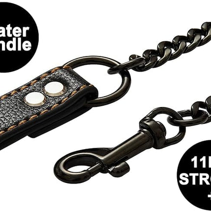 Ziggy Pupps Dog Heavy Duty Chew Proof Metal Chain Dog Leash with Leather Handle Size M