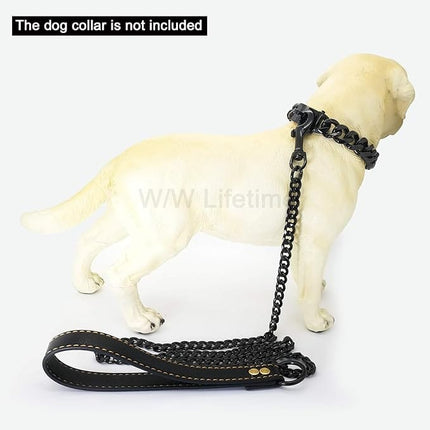 Ziggy Pupps Dog Heavy Duty Chew Proof Metal Chain Dog Leash with Leather Handle Size M