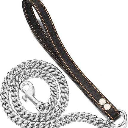 Ziggy Pupps Dog Heavy Duty Chew Proof Metal Chain Leash with Leather Handle Size 120 Cm in 12mm