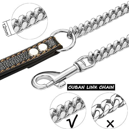Ziggy Pupps Dog Heavy Duty Chew Proof Metal Chain Leash with Leather Handle Size 120 Cm in 12mm