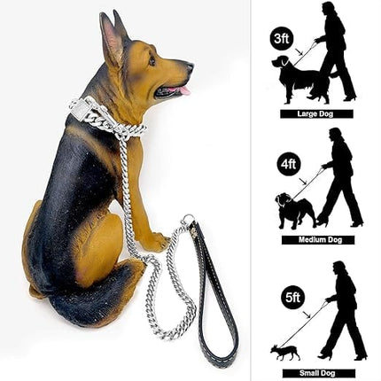 Ziggy Pupps Dog Heavy Duty Chew Proof Metal Chain Leash with Leather Handle Size 120 Cm in 12mm