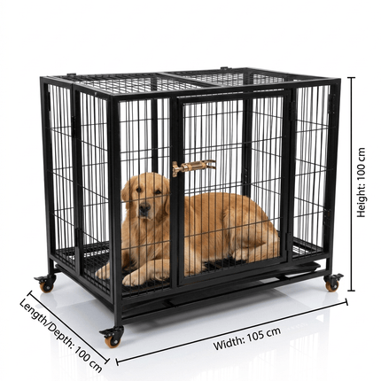 Ziggy Pupps Dog Heavy-Duty Dog Cage with Wheels 100x105x100cm 1-Year Warranty