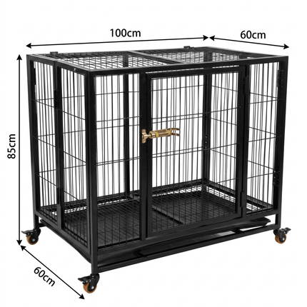 Ziggy Pupps Dog Heavy-Duty Dog Cage with Wheels 100x60x85cm 1-Year Warranty