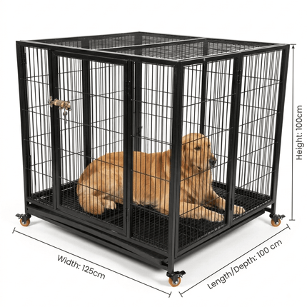 Ziggy Pupps Dog Heavy-Duty Dog Cage with Wheels 110x125x100 cm 1-Year Warranty