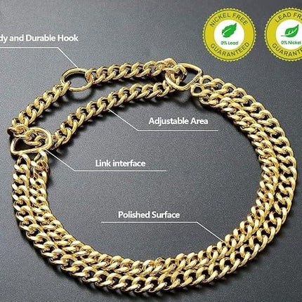 Ziggy Pupps Dog Heavy Duty Gold Plated Metal Dog Chain Fashionable Pet Collar Size L