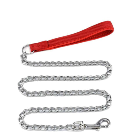 Ziggy Pupps Dog Heavy Duty Metal Chain Dog Leash with Red Nylon Padded Handle Size 100Cm in 4mm