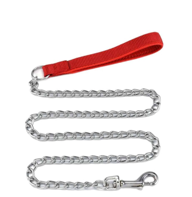 Ziggy Pupps Dog Heavy Duty Metal Chain Dog Leash with Red Nylon Padded Handle Size 100Cm in 4mm