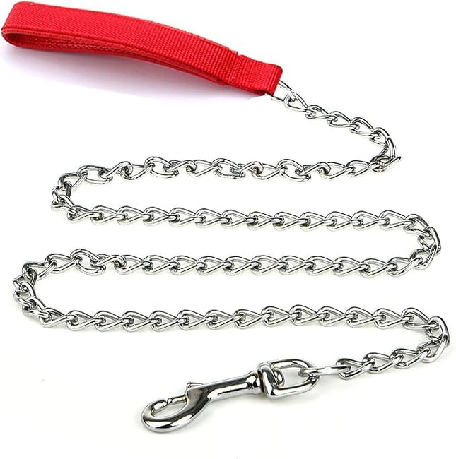 Ziggy Pupps Dog Heavy Duty Metal Chain Dog Leash with Red Nylon Padded Handle Size 120Cm in 2mm