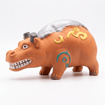 Ziggy Pupps Dog Interactive Latex Hippo Squeaker Toy for Dogs Brown with Tribal Patterns