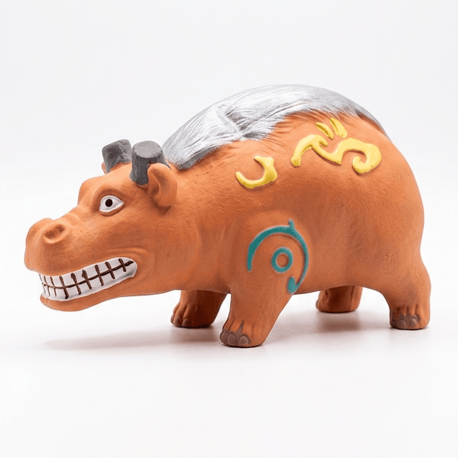 Ziggy Pupps Dog Interactive Latex Hippo Squeaker Toy for Dogs Brown with Tribal Patterns