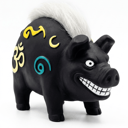 Ziggy Pupps Dog Interactive Latex Hippo Squeaker Toy for Dogs Brown with Tribal Patterns Black
