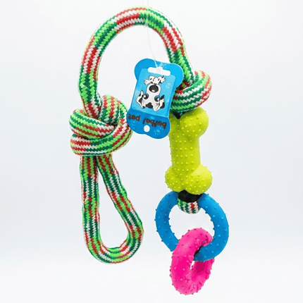 Ziggy Pupps Dog Interactive Multi Texture Dog Toy Braided Cotton Rope with Rubber Bone And Rings