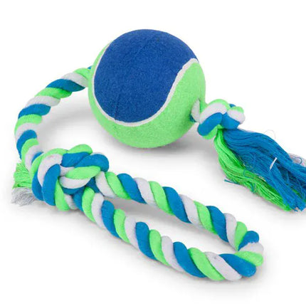 Ziggy Pupps Dog Kazoo Twisted Rope Sling with Tennis Ball Toy for Dogs Blue in Green