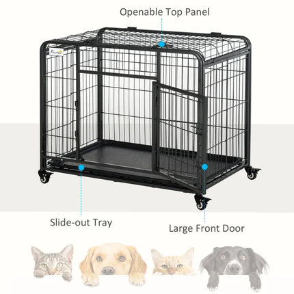 Ziggy Pupps Dog Metal Dog Cage Kennel Locking Door And Wheels Removable Tray Openable Top For Medium Pets 94 x 58 x 69.5 cm