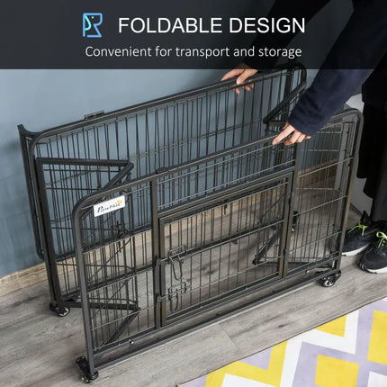Ziggy Pupps Dog Metal Dog Cage Kennel Locking Door And Wheels Removable Tray Openable Top For Medium Pets 94 x 58 x 69.5 cm