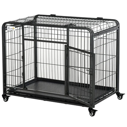 Ziggy Pupps Dog Metal Dog Cage Kennel Locking Door And Wheels Removable Tray Openable Top For Medium Pets 94 x 58 x 69.5 cm