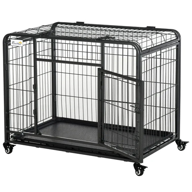 Ziggy Pupps Dog Metal Dog Cage Kennel Locking Door And Wheels Removable Tray Openable Top For Medium Pets 94 x 58 x 69.5 cm
