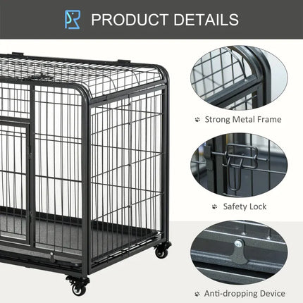 Ziggy Pupps Dog Metal Dog Cage Kennel Locking Door And Wheels Removable Tray Openable Top For Medium Pets 94 x 58 x 69.5 cm