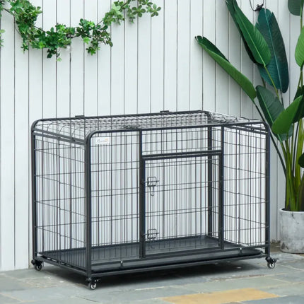Ziggy Pupps Dog Metal Dog Cage Kennel Locking Door And Wheels Removable Tray Openable Top For Medium Pets 94 x 58 x 69.5 cm
