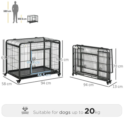 Ziggy Pupps Dog Metal Dog Cage Kennel Locking Door And Wheels Removable Tray Openable Top For Medium Pets 94 x 58 x 69.5 cm