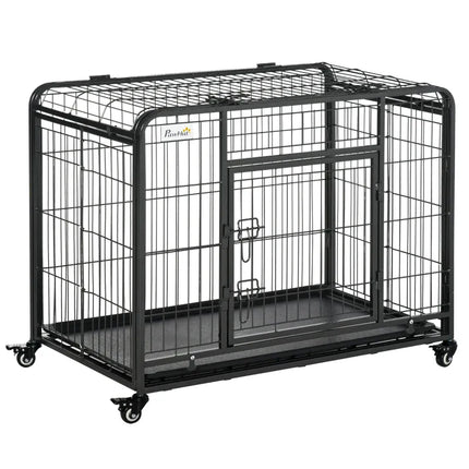 Ziggy Pupps Dog Metal Dog Cage Kennel Locking Door And Wheels Removable Tray Openable Top For Medium Pets 94 x 58 x 69.5 cm
