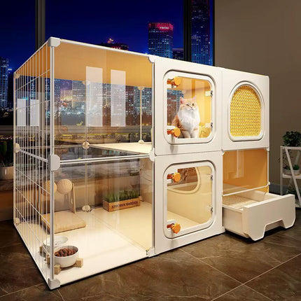 Ziggy Pupps Dog Modern Multi-Level Cat Villa and Crate  Luxury Indoor Pet Enclosure with Litter Box Drawer Beige Size 100 × 40 cm