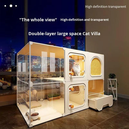 Ziggy Pupps Dog Modern Multi-Level Cat Villa and Crate  Luxury Indoor Pet Enclosure with Litter Box Drawer Beige Size 100 × 40 cm