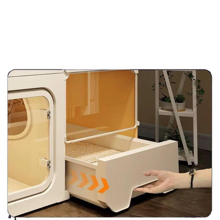 Ziggy Pupps Dog Modern Multi-Level Cat Villa and Crate  Luxury Indoor Pet Enclosure with Litter Box Drawer Beige Size 100 × 40 cm
