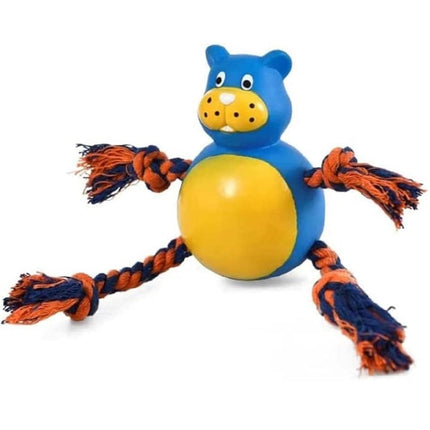 Ziggy Pupps Dog Naomi Blue and Orange Bear Shaped Dog Chew Toy with Rope