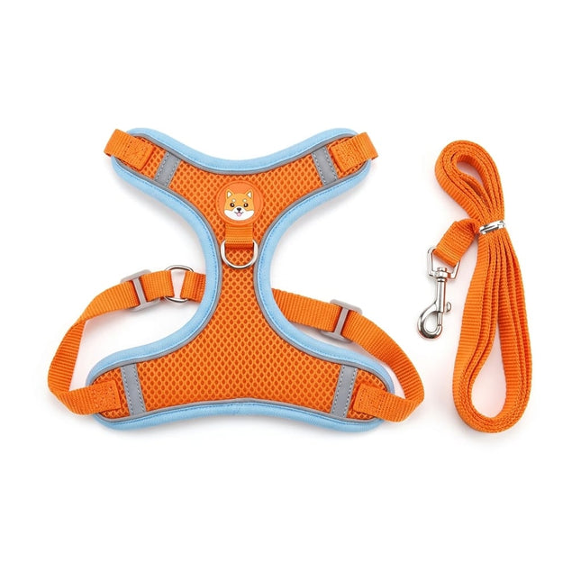 Ziggy Pupps Dog Reflective Mesh Dog Harness and Leash Set Breathable No-Pull Chest Vest with Leash Size Large Orange