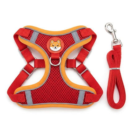 Ziggy Pupps Dog Reflective Mesh Dog Harness and Leash Set Breathable No-Pull Chest Vest with Leash Size Large Red