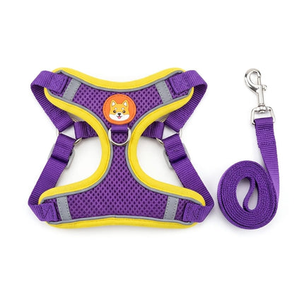 Ziggy Pupps Dog Reflective Mesh Dog Harness and Leash Set Breathable No-Pull Chest Vest with Leash Size Small Purple