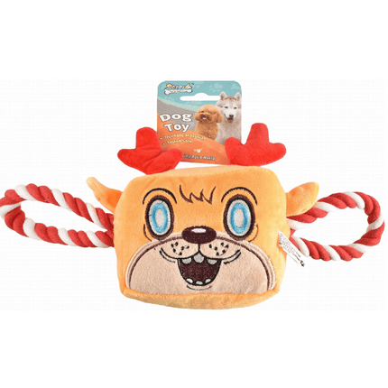 Ziggy Pupps Dog Soleil Orange and Red Reindeer Head Dog Tug Toy with Rope
