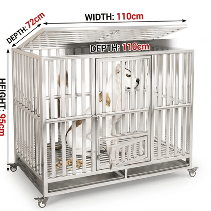 Ziggy Pupps Dog Stainless Steel Dog Cage Heavy Duty Rust Resistant Kennel Size 110x72x95 Cm