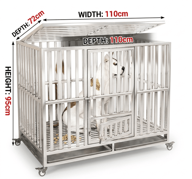 Ziggy Pupps Dog Stainless Steel Dog Cage Heavy Duty Rust Resistant Kennel Size 110x72x95 Cm