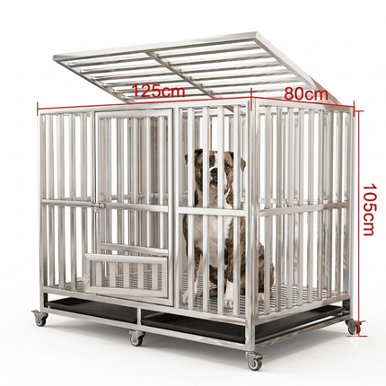 Ziggy Pupps Dog Stainless Steel Dog Cage Heavy Duty Rust Resistant Kennel Size 125x80x105 Cm