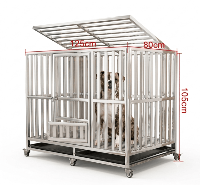 Ziggy Pupps Dog Stainless Steel Dog Cage Heavy Duty Rust Resistant Kennel Size 125x80x105 Cm