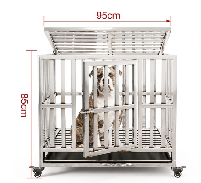 Ziggy Pupps Dog Stainless Steel Dog Cage Heavy Duty Rust Resistant Kennel Size 95x 85 Cm