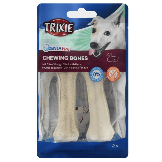 Ziggy Pupps Dog Trixie Denta Fun Chewing Bones Dog Treats Filled with Duck 2 Pcs
