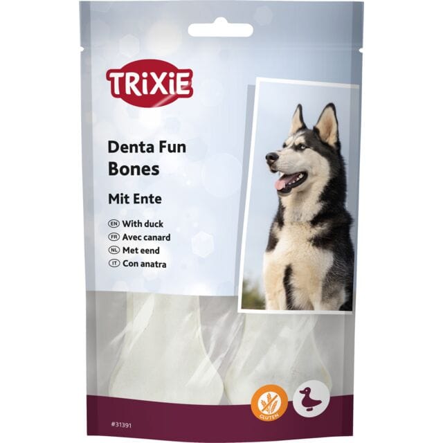 Ziggy Pupps Dog Trixie Denta Fun Chewing Bones Dog Treats Filled with Duck 2 Pcs