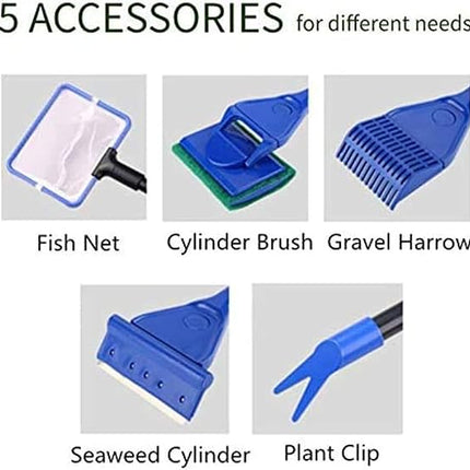 Ziggy Pupps Fish 5-in-1 Aquarium Cleaning Kit  Multi-Function Fish Tank Cleaning Tool with Net Algae Scraper and Sponge
