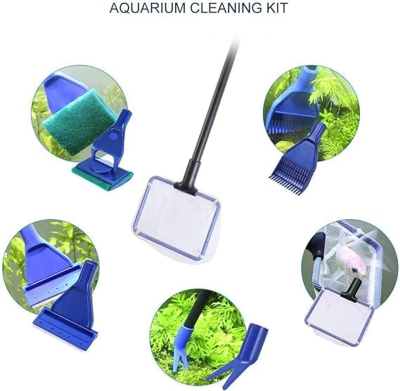 Ziggy Pupps Fish 5-in-1 Aquarium Cleaning Kit  Multi-Function Fish Tank Cleaning Tool with Net Algae Scraper and Sponge