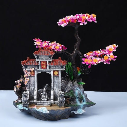 Ziggy Pupps Fish Aquarium Chinese Gate with Pink Cherry Blossom Tree Decor
