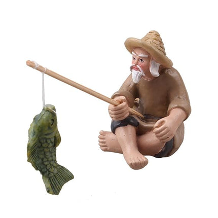 Ziggy Pupps Fish Aquarium Floating Fisherman on Lotus Leaf Ornament