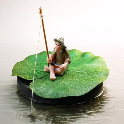 Ziggy Pupps Fish Aquarium Floating Fisherman on Lotus Leaf Ornament