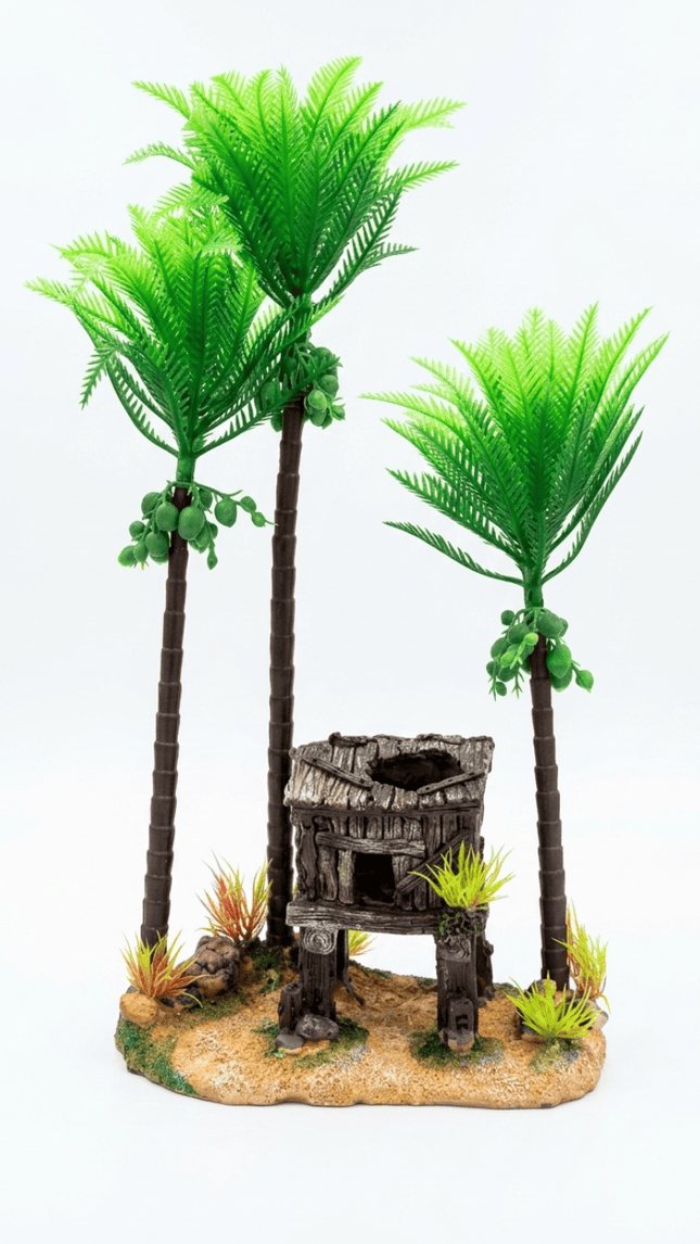Ziggy Pupps Fish Aquarium Tropical Hut with Palm Trees Ornament Decoration
